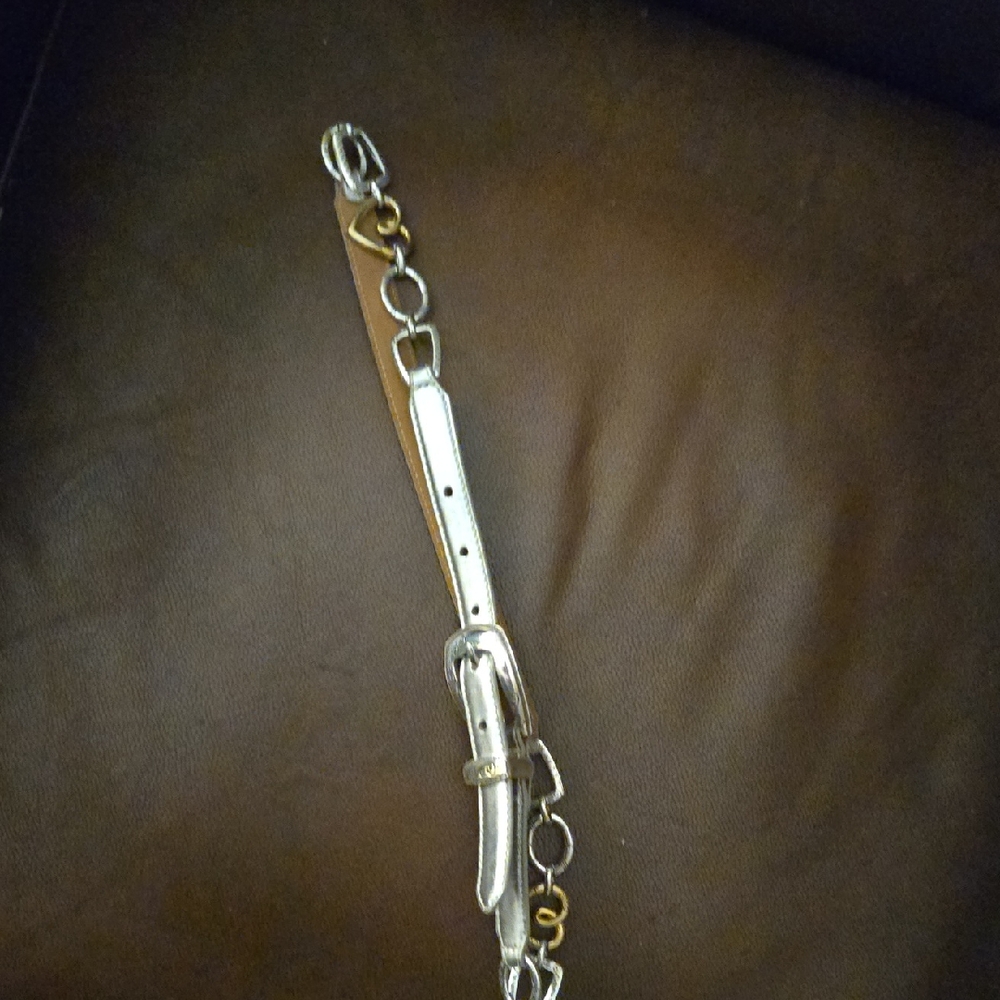 Brighton Silver Gold Leather Belt Heart Trim B30770 Medium Excellent Condition